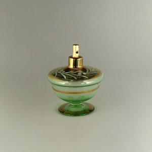 Bohemian Czech Art Deco  Green Glass Perfume Bottle Flacon