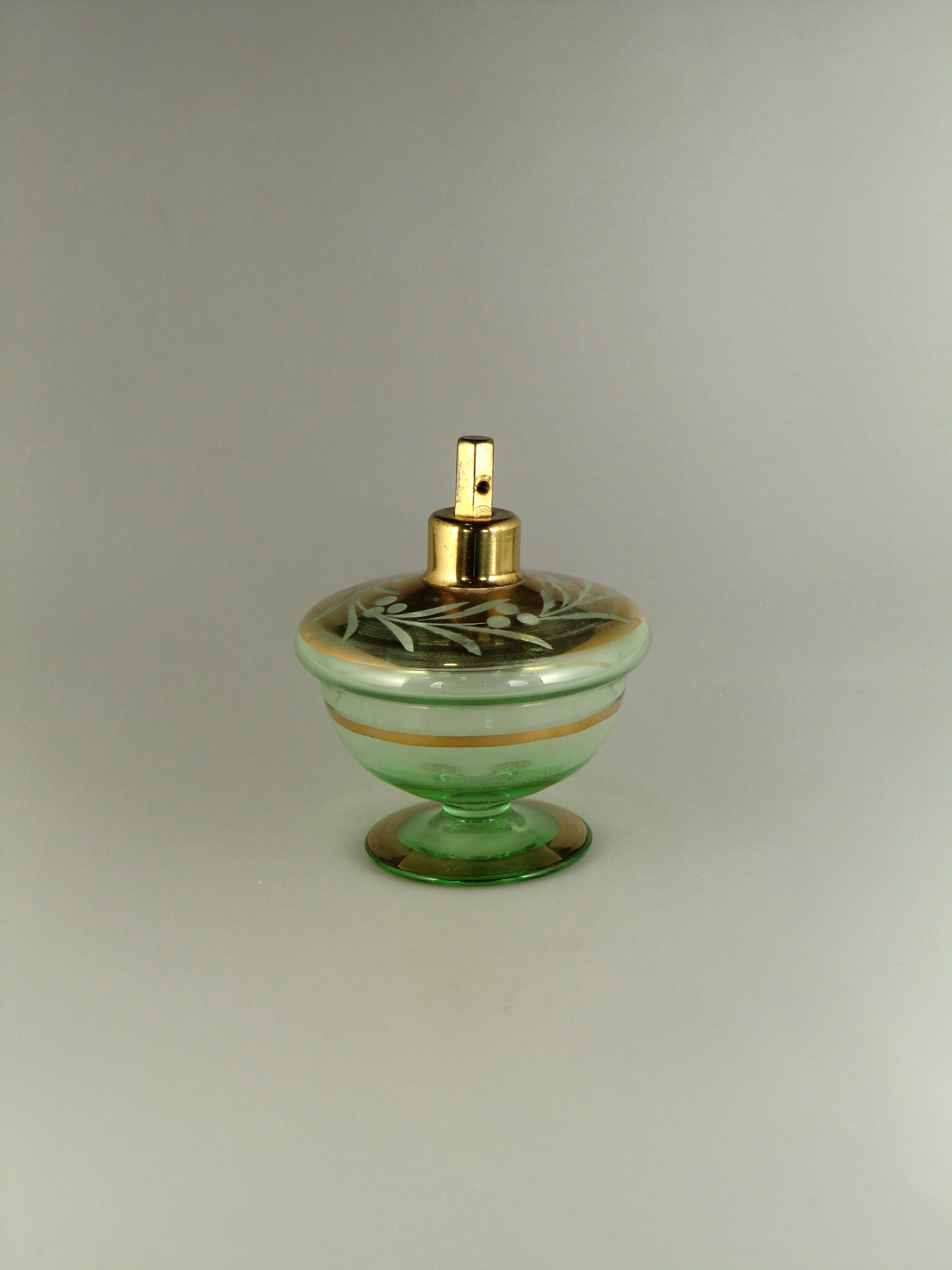 Bohemian Czech Art Deco  Green Glass Perfume Bottle Flacon