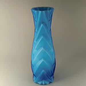 Vintage Art Glass Cased Blue White Tall Vase