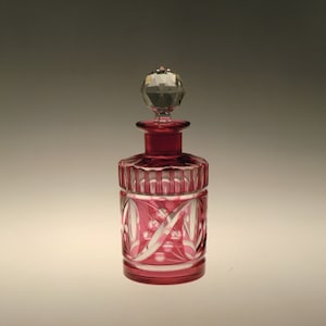 Bohemian Czech Art Nouveau Deco Hand Cut Glass Perfume Bottle Flacon