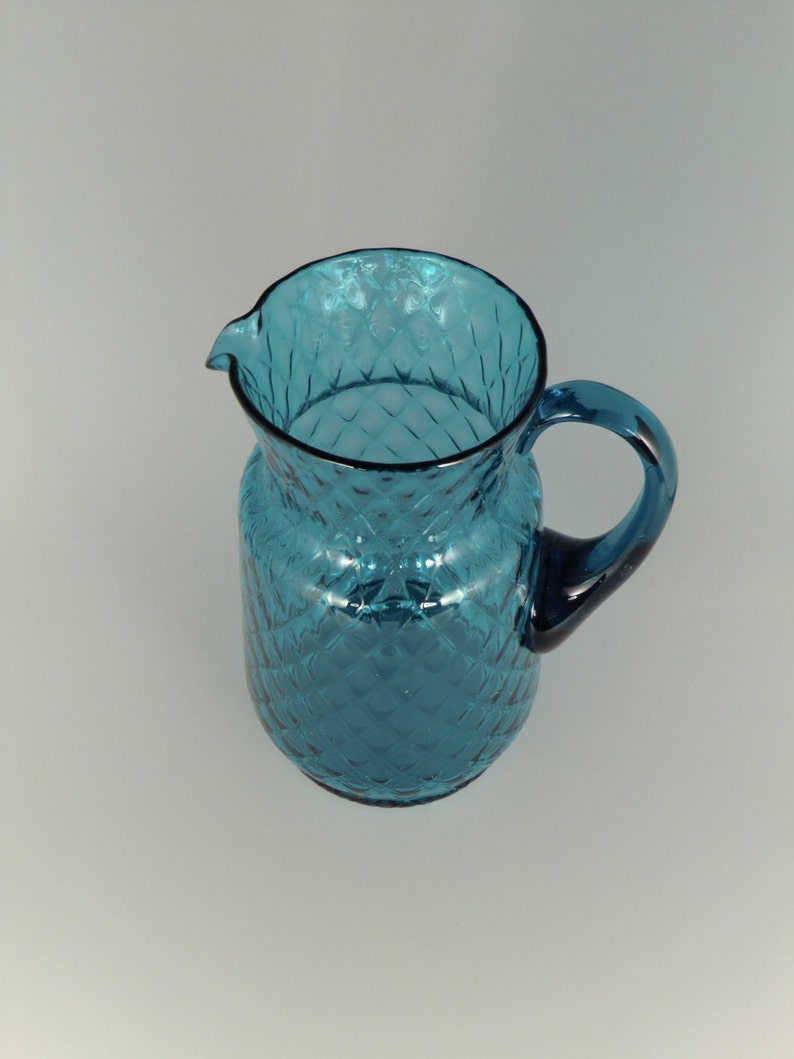 Bohemian Czech Art Glass Blue Pitcher Jug image 2