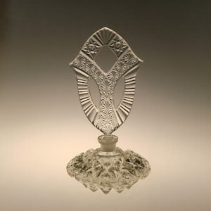 Bohemian Czech Art Deco Crystal Clear Cut Glass Perfume Bottle Flacon Stopper w Dauber
