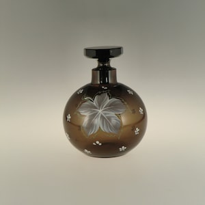 Bohemian Czech Art Deco Brown Painted Enamels Glass Perfume Bottle Flacon