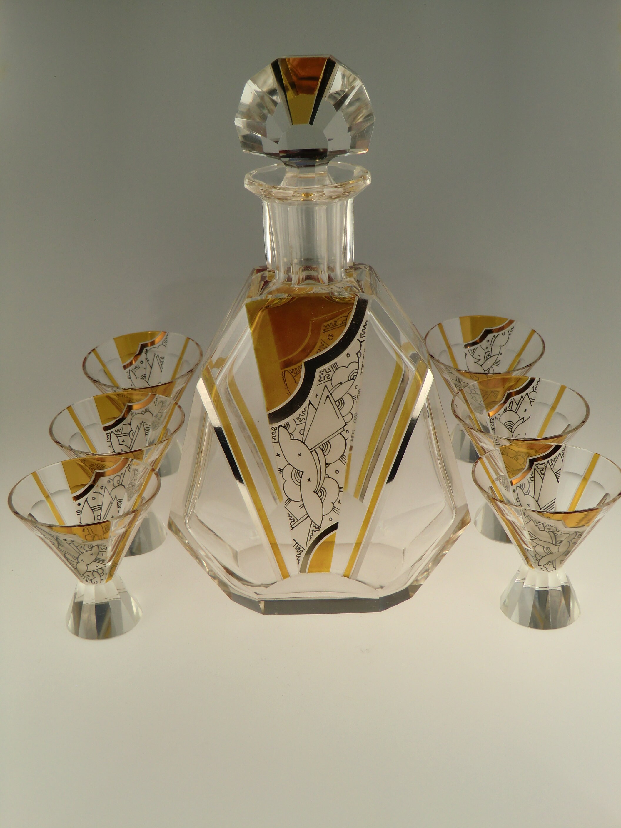 Bohemian Czech Art Deco Glass Liqueur Set Carafe by Karel Etsy
