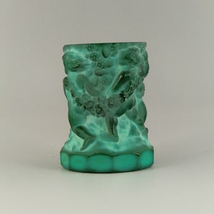 Bohemian Czech Art Deco Malachite Jade Glass Vase by Schlevogt