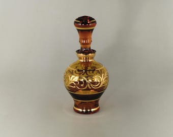 Frasco de perfume de cristal ámbar dorado estilo bohemio checo