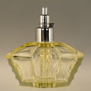 Bohemian Czech Art Deco Citrine Yellow Cut Glass Perfume Bottle by Schlevogt