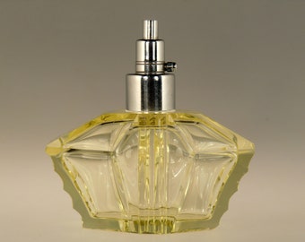 Bohemian Czech Art Deco Citrine Yellow Cut Glass Perfume Bottle by Schlevogt