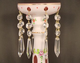 Boho Pintado a Mano Esmalte Blanco Cortado a Arándano Vidrio Candle Holder Candlestick
