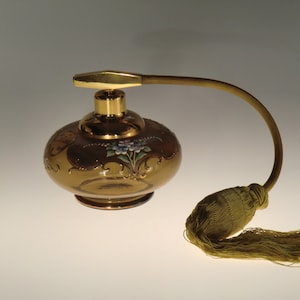 Bohemian Czech Gold High Enamel Amber Glass Perfume Bottle Flacon