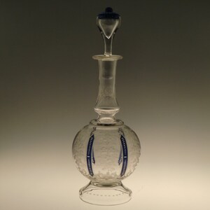 Czech Bohemian Art Glass Engraved Carafe Bottle  - RARE