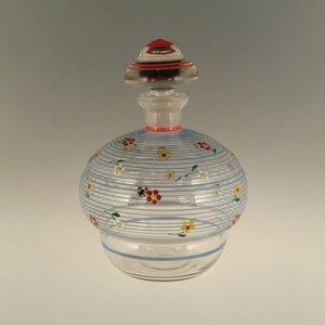 Bohemian Czech Art Deco Glass Carafe Liquer Bottle Painted Enamels