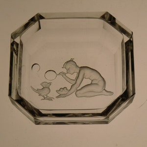 Bohemian Czech Curt Schlevogt Art Deco Clear Crystal Cut Glass Bowl TOP RARE