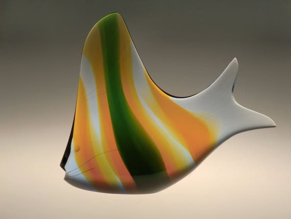 EXBOR チェコスロバキア 魚 オブジェ ガラス チェコ EXBOR フィッシュ アートガラスオブジェ 37cm ボヘミア