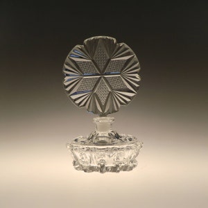 Bohemian Czech Art Deco Crystal Clear Cut Glass Perfume Bottle Flacon - Stopper with DAUBER
