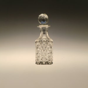 Bohemian Czech Art Deco Crystal Clear Hand Cut Glass Perfume Bottle Flacon with Stopper
