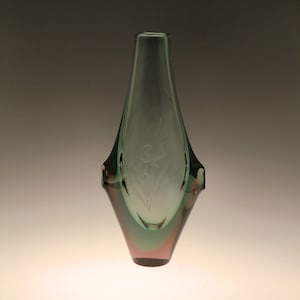 Bohemian Czech Zelezny Brod (ZBS) Sommerso Art Glass Engraved  Vase by Miloslav Klinger