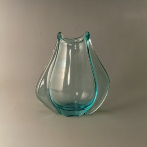 Bohemian Czech Zelezny Brod (ZBS)  Elegant Turquoise Art Glass Vase by Miloslav Klinger