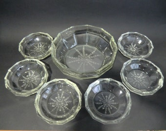 Bohemian Czech Art Deco Cut Clear Crystal Glass Bowls set 7pcs.