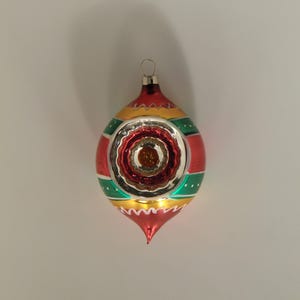 Bohemian Czech Vintage Christmas Glass Ornament w Reflector Hand Blown Hand Painted