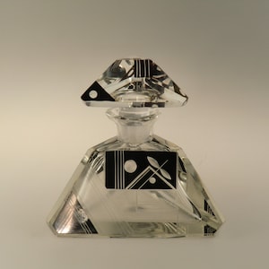 Bohemian Czech Art Deco Cut Glass Perfume Bottle by Karel Palda Haida