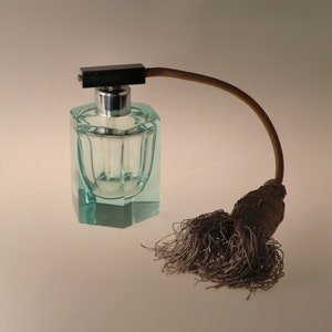 Bohemian Czech Turquoise  Beryl  Art Deco Cut Glass Perfume Bottle Flacon by Moser Carlsbad