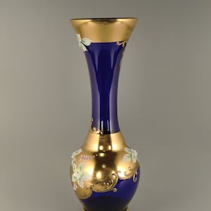 Vintage Bohemian Czech Cobalt Blue Gilt High Enamel Glass Vase ...