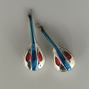 Bohemian Czech Christmas Pair Glass Ornaments Balalaika  Guitar