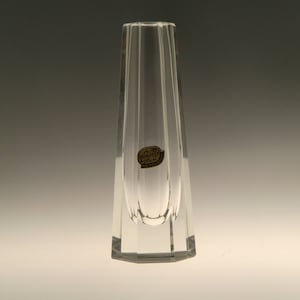 Czech Bohemian  Crystal Clear Art Glass Cut Vase with Sticker Bohemian Glass Czechoslovakia