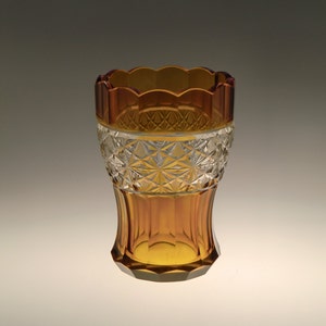 Bohemian Czech Art Deco Amber Glass Cut To Clear Vase