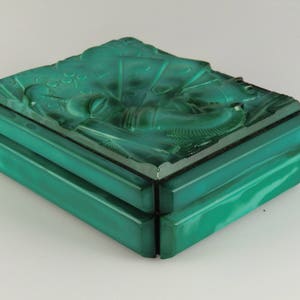 Boho Czech Art Deco Malachite Jade Glass Dose Jewelry Box Schlevogt - Ingrid TOP RARE