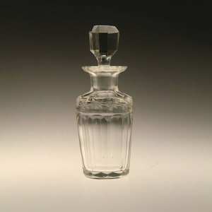 Bohemian Czech Art Nouveau Deco Crystal Clear Engraved Cut Glass Perfume Bottle Flacon with Stopper