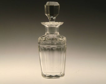 Bohemian Czech Art Nouveau Deco Crystal Clear Engraved Cut Glass Perfume Bottle Flacon with Stopper