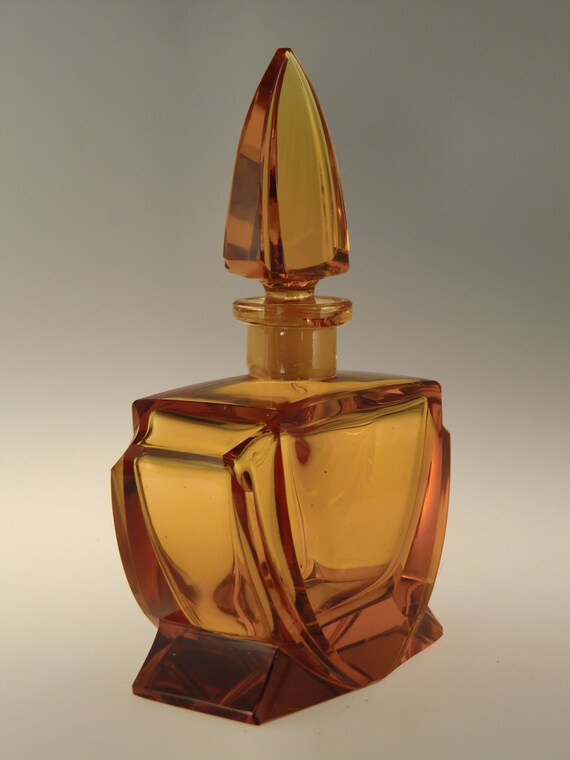 Bohemian Czech Art Deco Cubist Cut Glass Perfume … - image 3