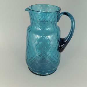 Bohemian Czech Art Glass Blue Pitcher Jug image 1