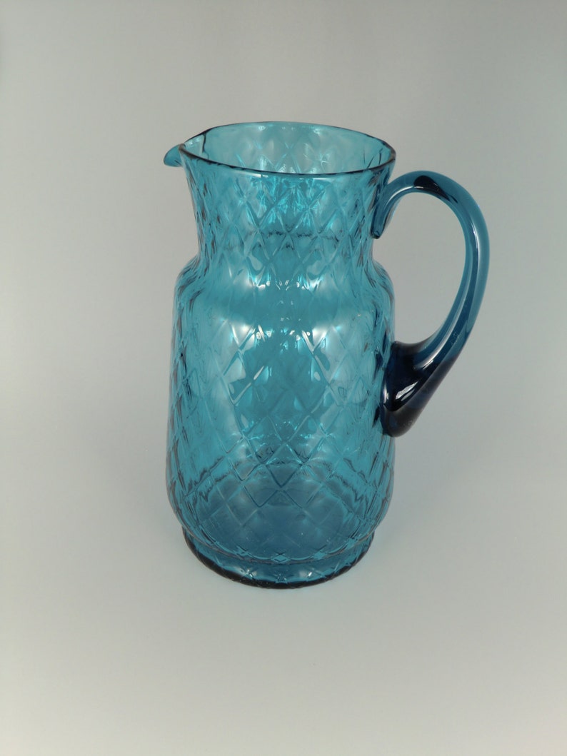 Bohemian Czech Art Glass Blue Pitcher Jug image 1