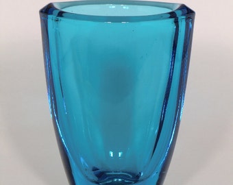 Czech Bohemian Sklo Union Art Glass Blue Vase by Vaclav Hanus