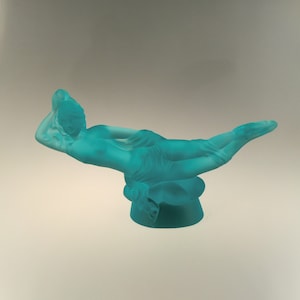 Czech Bohemian Art Deco Uranium Glass Sculpture  Hood ornament by Schlevogt  + Free gift Ingrid Book