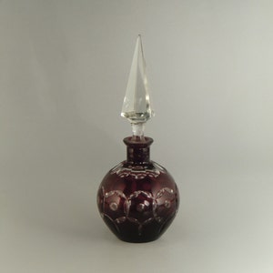 Bohemian Czech Art Deco Ruby to Clear Cut Glass Perfume Bottle Flacon