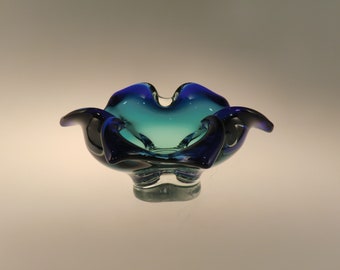 Bohemian Czech Skrdlovice Art Glass Sommerso Ashtray or Bowl Designed by Jan Beranek