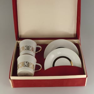 Bohemian Czechoslovakia H&C Chodau Tea Cups Coffee Set with Original Retail Box