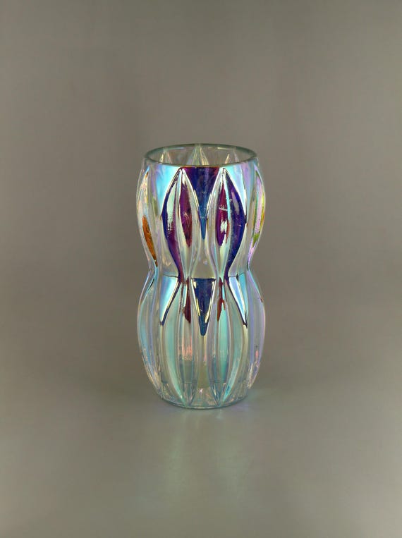 Bohemian Czech Art Glass Iris Iridescent Vase by Jan Schmid for