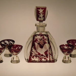 Czech Bohemian Art Deco Glass Liqueur Set by Karl Palda