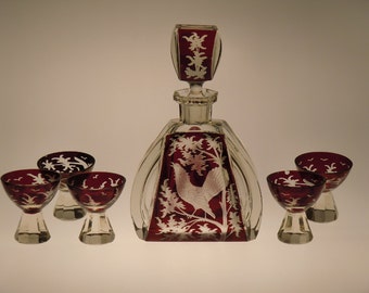 Czech Bohemian Art Deco Glass Liqueur Set by Karl Palda