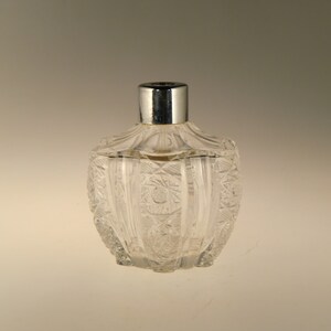 Bohemian Czech Art Deco Crystal Clear Cut Glass Perfume Bottle