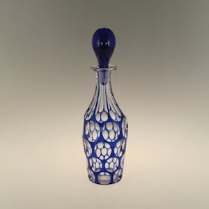 Bohemian Czech Art Nouveau Deco Glass Perfume Bottle Cobalt Blue Cut to Clear