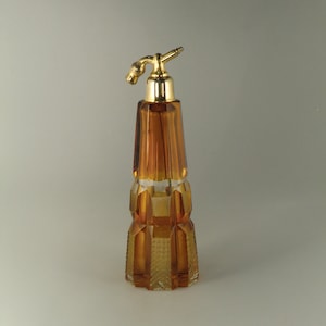 Bohemian Czech Art Deco Cubist Cut Glass Perfume Bottle Flacon
