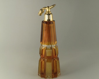 Bohemian Czech Art Deco Cubist Cut Glass Perfume Bottle Flacon