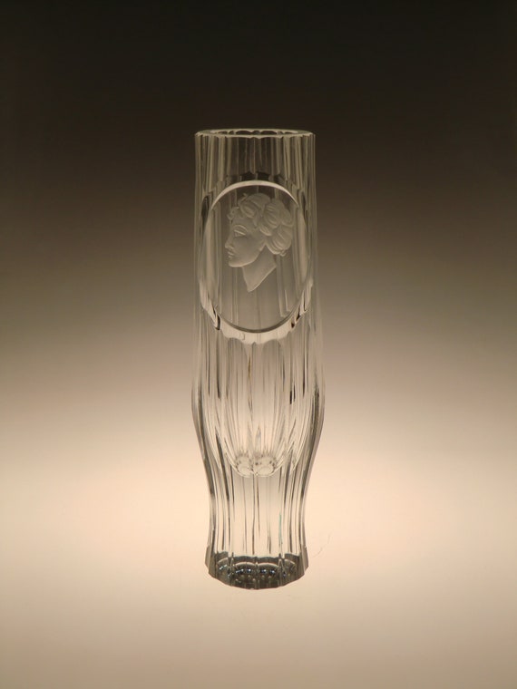 レア品 EXBOR チェコスロバキア ガラス アンバー 花瓶 素晴らしい