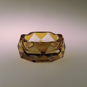 Bohemian Czech Art Deco Cut Glass Ashtray by Karel Palda Haida